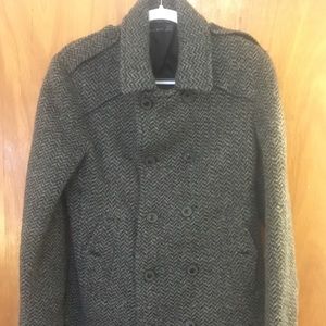 Grey Houndstooth Wool Blend Peacoat